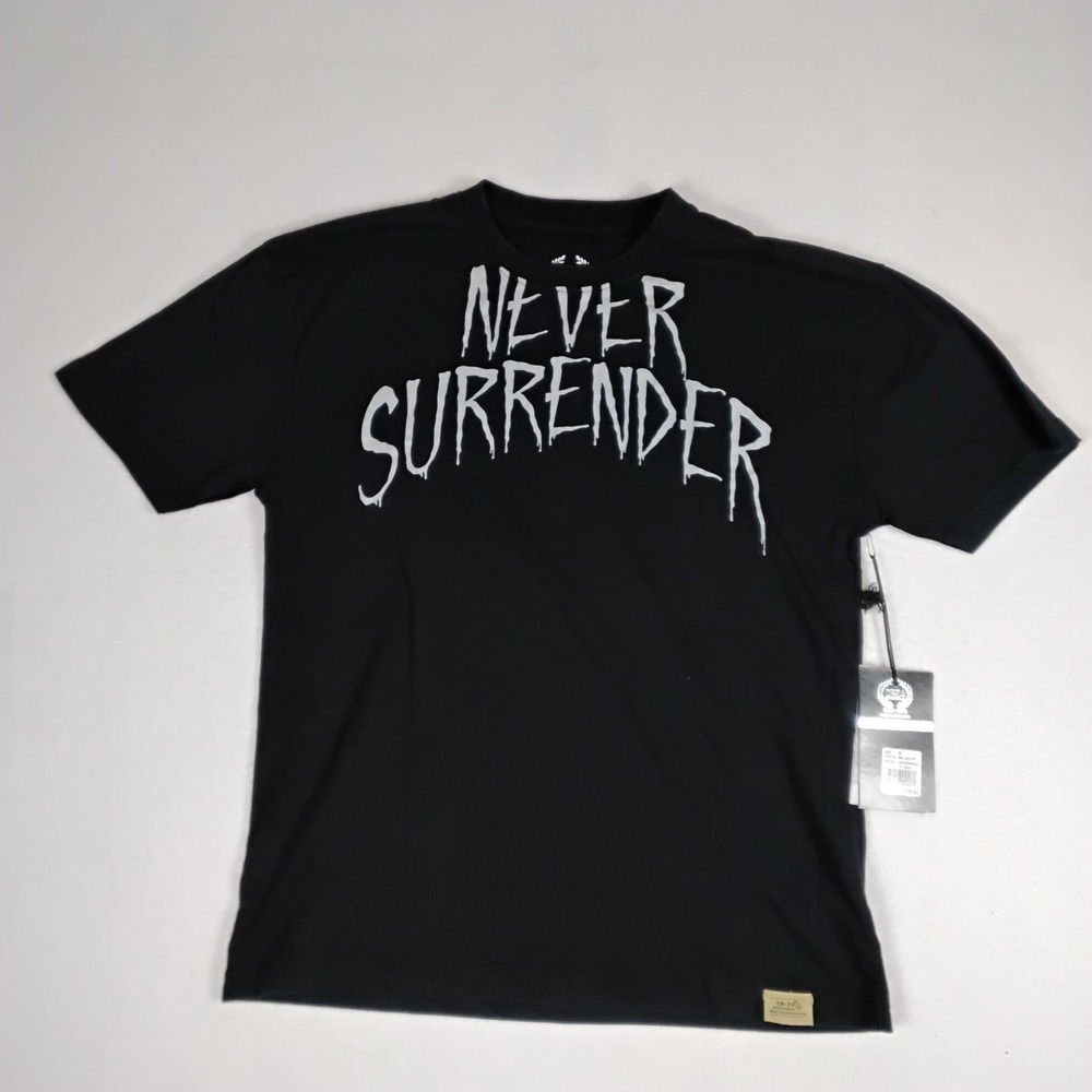 CR-24 Chrome Edge Never Surrender Mens M Black Graphic T Shirt Streetwear NWT